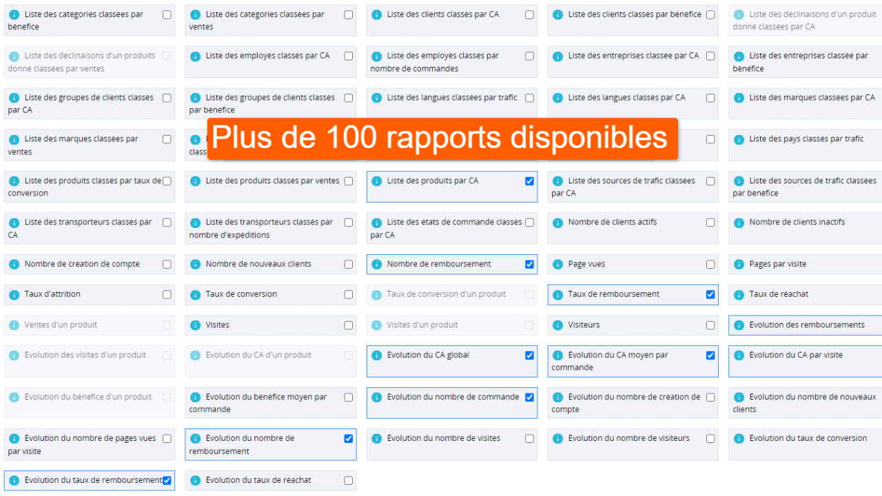 Plus de 100 rapports disponibles